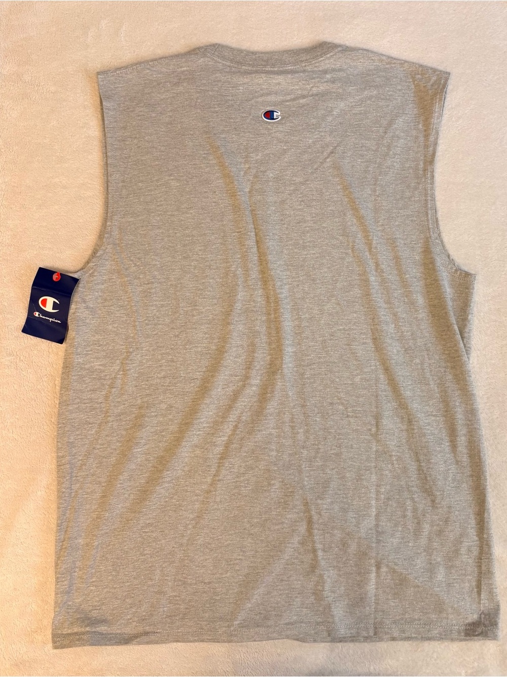 Champion NWT Light Gray Sleeveless Cotton Blend Logo Tank Sz L - Picture 2 of 8